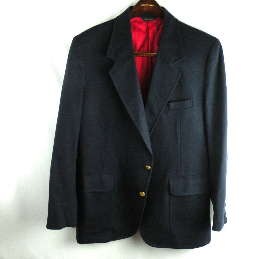 Vintage Pendleton Mens Wool Blazer 44R Jacket 2-Button Navy Blue Gold Buttons